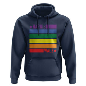 Harris Walz LGBT Hoodie Presidential Election 2024 Rainbow Flag TS11 Navy Print Your Wear
