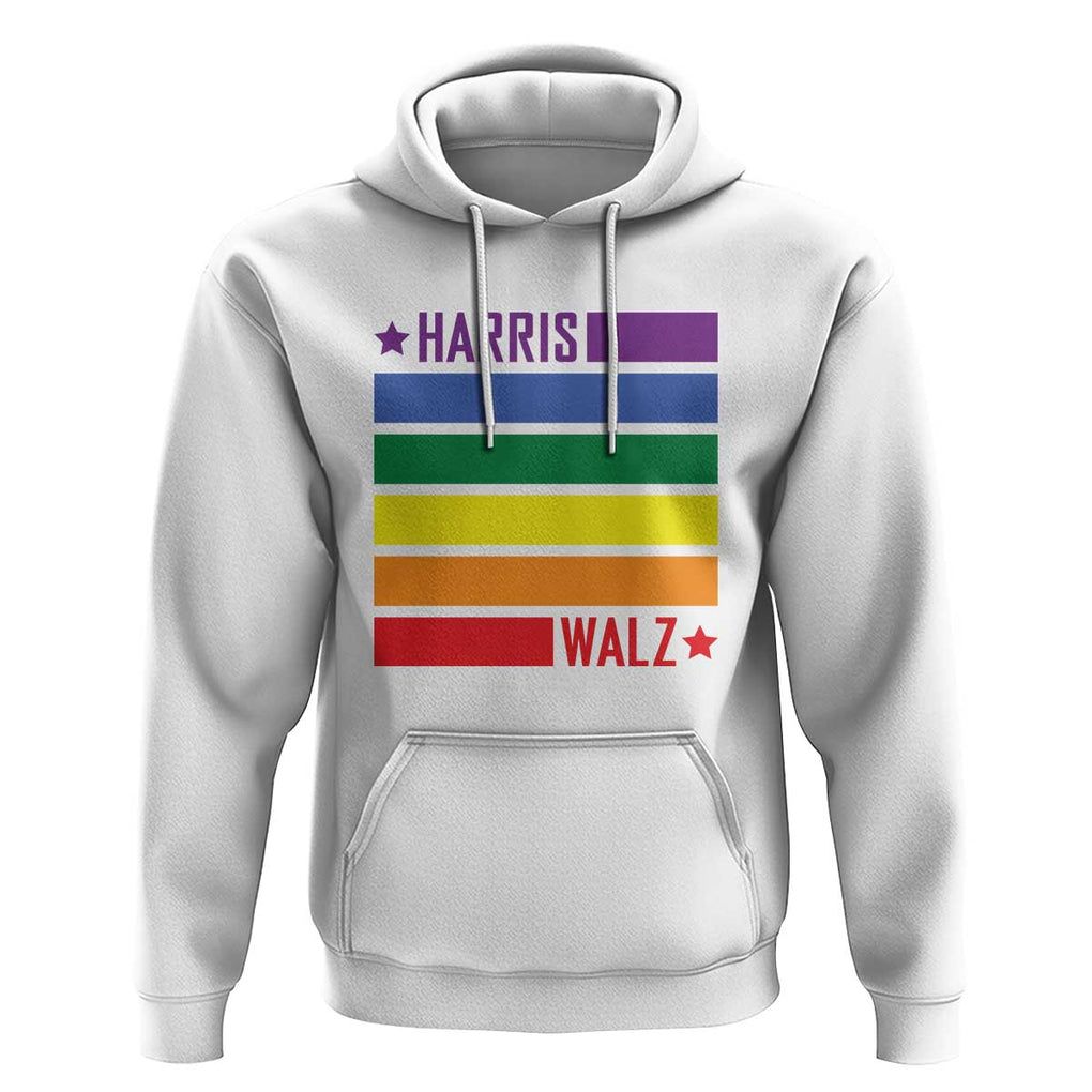 Harris Walz LGBT Hoodie Presidential Election 2024 Rainbow Flag TS11 White Print Your Wear