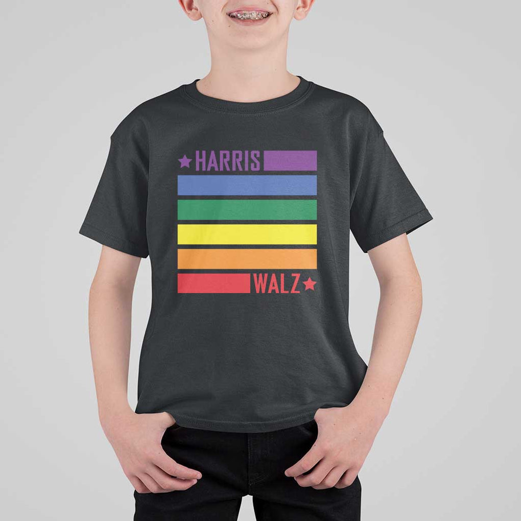 Harris Walz LGBT T Shirt For Kid Presidential Election 2024 Rainbow Flag TS11 Black Print Your Wear