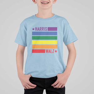 Harris Walz LGBT T Shirt For Kid Presidential Election 2024 Rainbow Flag TS11 Light Blue Print Your Wear