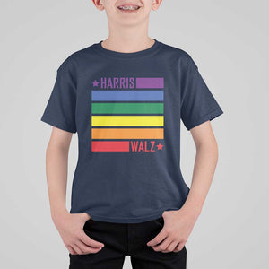 Harris Walz LGBT T Shirt For Kid Presidential Election 2024 Rainbow Flag TS11 Navy Print Your Wear