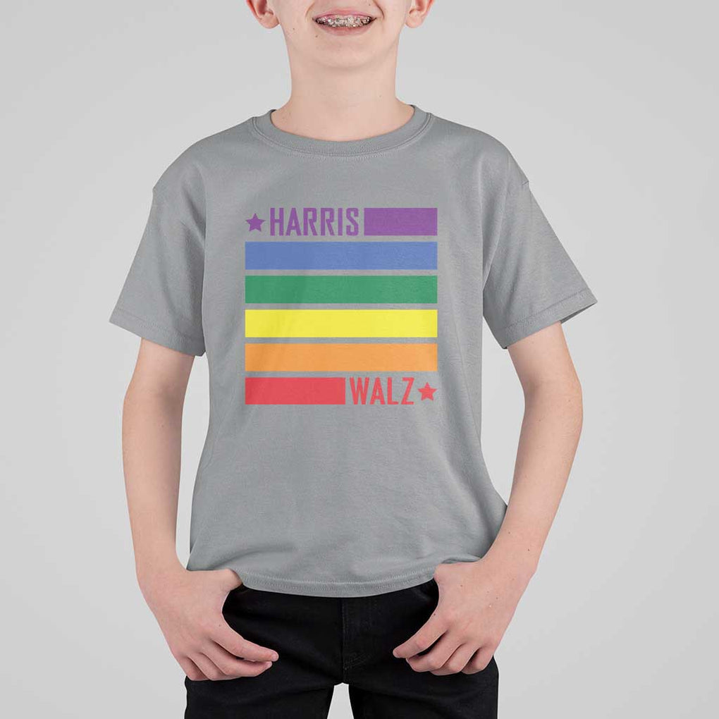 Harris Walz LGBT T Shirt For Kid Presidential Election 2024 Rainbow Flag TS11 Sport Gray Print Your Wear