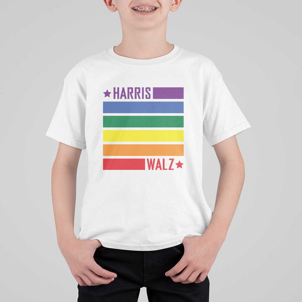 Harris Walz LGBT T Shirt For Kid Presidential Election 2024 Rainbow Flag TS11 White Print Your Wear