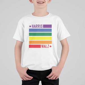 Harris Walz LGBT T Shirt For Kid Presidential Election 2024 Rainbow Flag TS11 White Print Your Wear