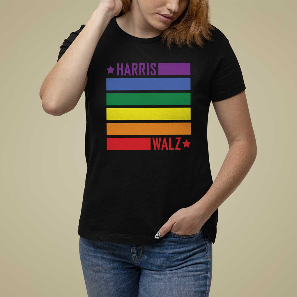 Harris Walz LGBT T Shirt For Women Presidential Election 2024 Rainbow Flag TS11 Black Print Your Wear