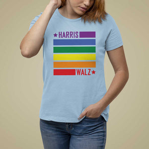 Harris Walz LGBT T Shirt For Women Presidential Election 2024 Rainbow Flag TS11 Light Blue Print Your Wear