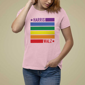 Harris Walz LGBT T Shirt For Women Presidential Election 2024 Rainbow Flag TS11 Light Pink Print Your Wear