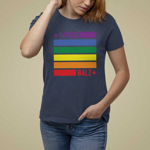 Harris Walz LGBT T Shirt For Women Presidential Election 2024 Rainbow Flag TS11 Navy Print Your Wear