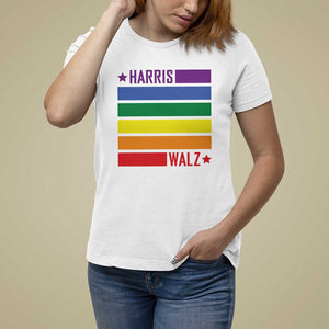Harris Walz LGBT T Shirt For Women Presidential Election 2024 Rainbow Flag TS11 White Print Your Wear