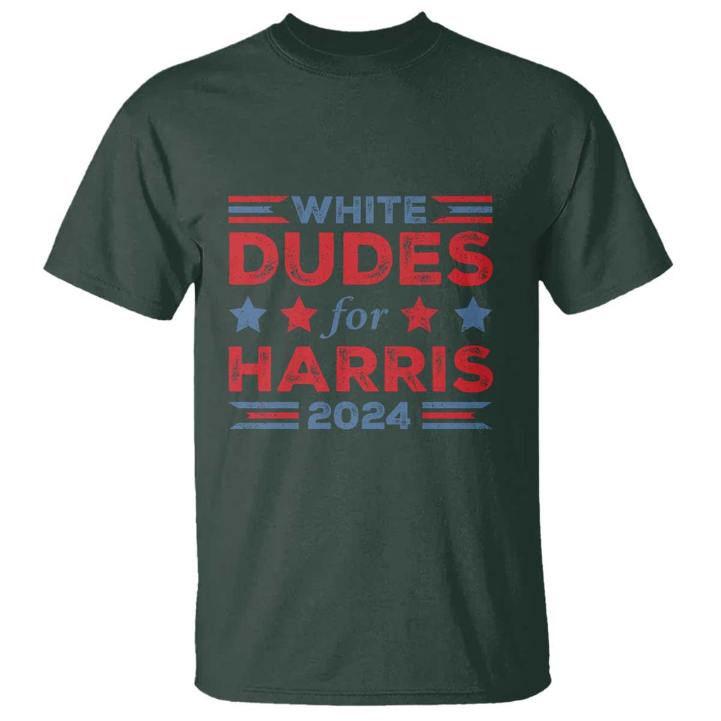 White Dudes For Harris T Shirt American Flag Star 2024 TS11 Dark Forest Green Print Your Wear