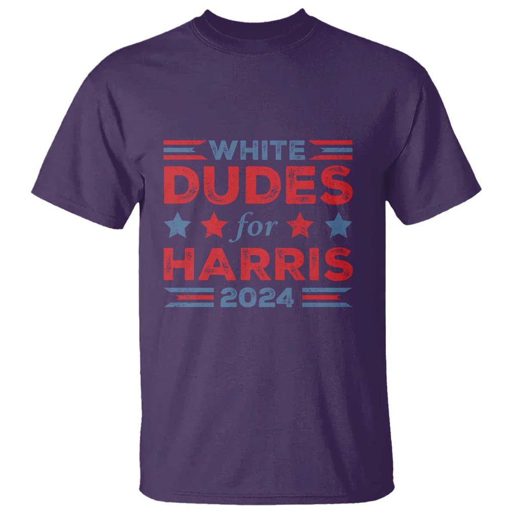 White Dudes For Harris T Shirt American Flag Star 2024 TS11 Purple Print Your Wear