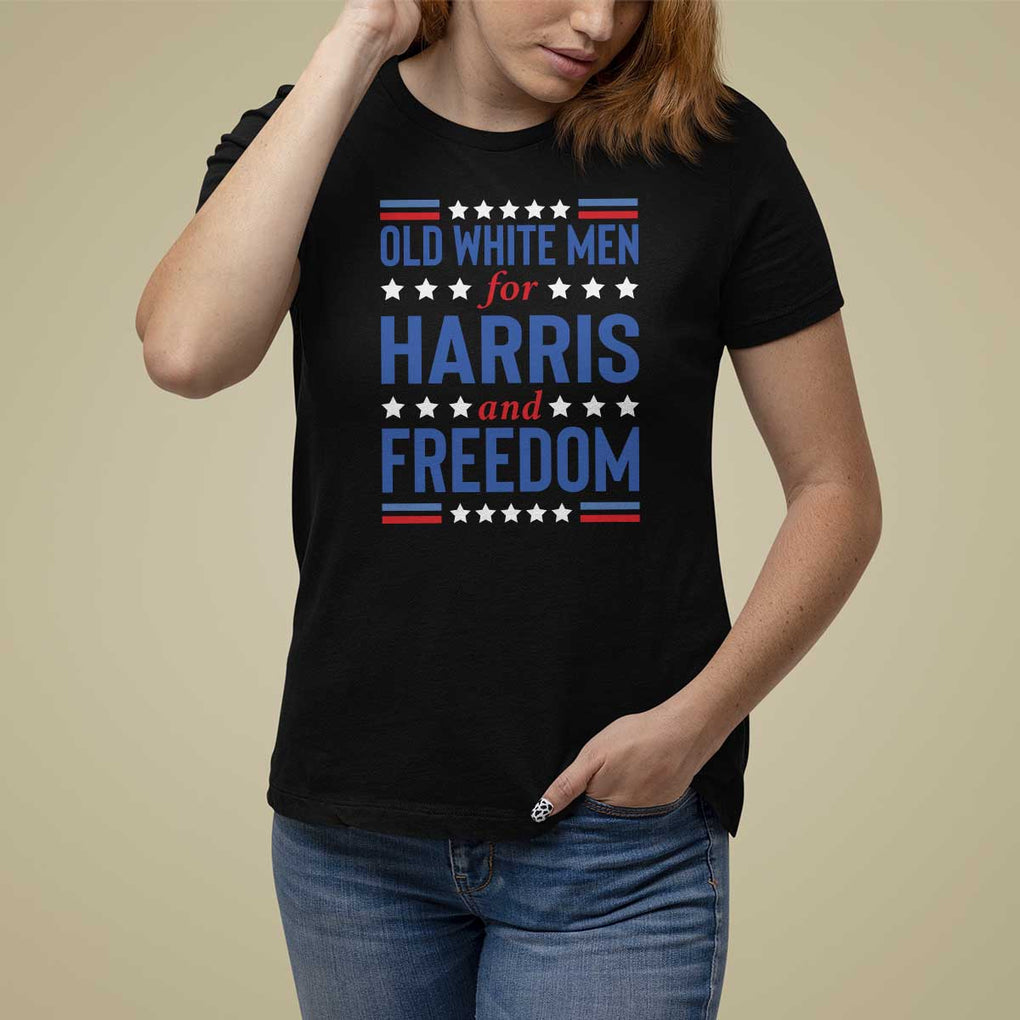 Old White Men For Harris And Freedom T Shirt For Women American Flag Star Presidential Election 2024 TS11 Black Print Your Wear