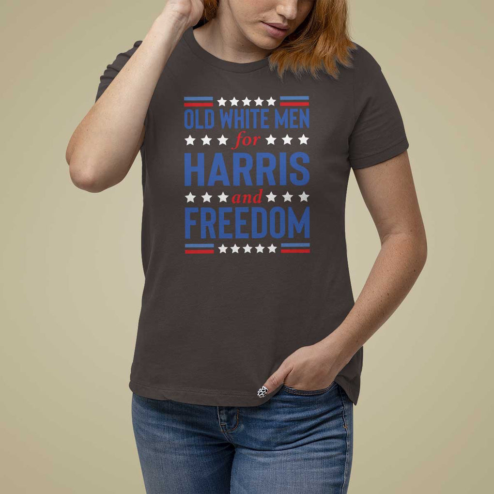 Old White Men For Harris And Freedom T Shirt For Women American Flag Star Presidential Election 2024 TS11 Dark Chocolate Print Your Wear