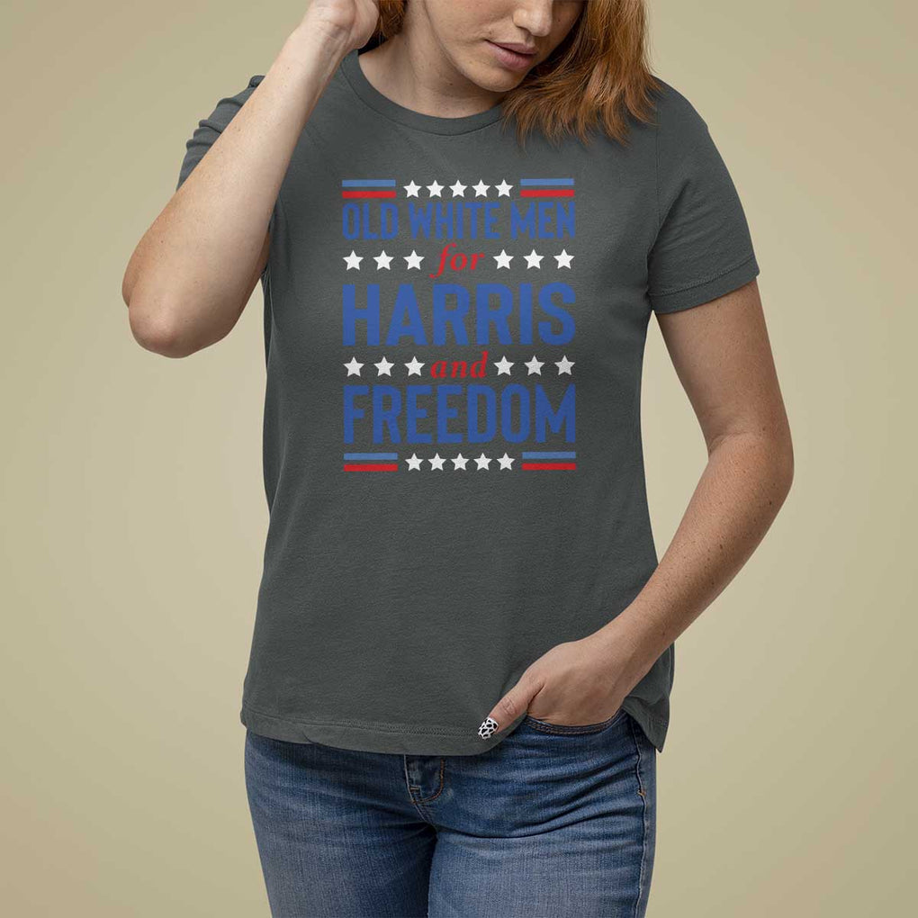 Old White Men For Harris And Freedom T Shirt For Women American Flag Star Presidential Election 2024 TS11 Dark Heather Print Your Wear