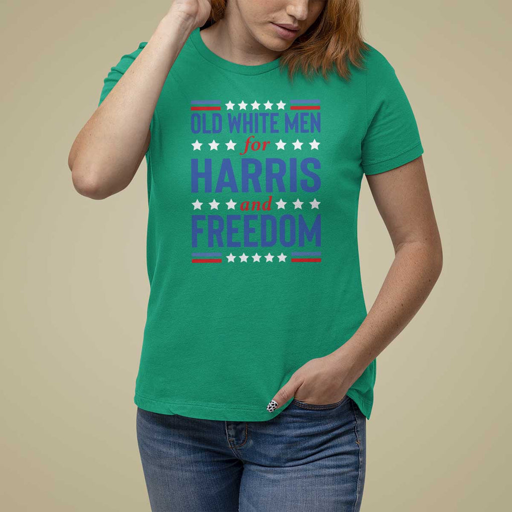 Old White Men For Harris And Freedom T Shirt For Women American Flag Star Presidential Election 2024 TS11 Irish Green Print Your Wear