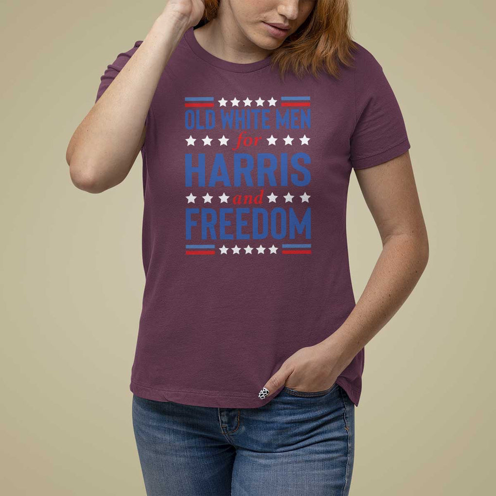 Old White Men For Harris And Freedom T Shirt For Women American Flag Star Presidential Election 2024 TS11 Maroon Print Your Wear