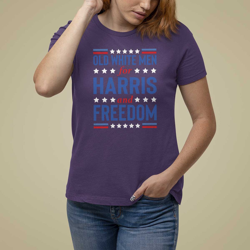 Old White Men For Harris And Freedom T Shirt For Women American Flag Star Presidential Election 2024 TS11 Purple Print Your Wear