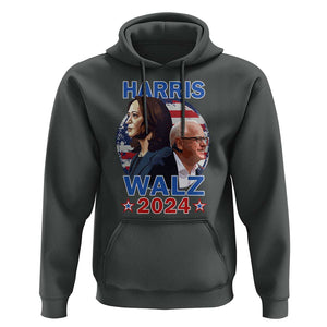Harris Walz 2024 Hoodie Presidential Election Star USA Flag TS11 Dark Heather Print Your Wear