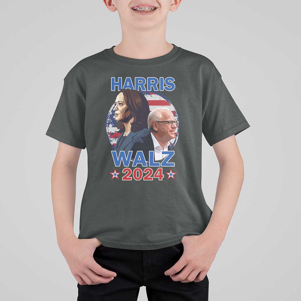Harris Walz 2024 T Shirt For Kid Presidential Election Star USA Flag TS11 Dark Heather Print Your Wear
