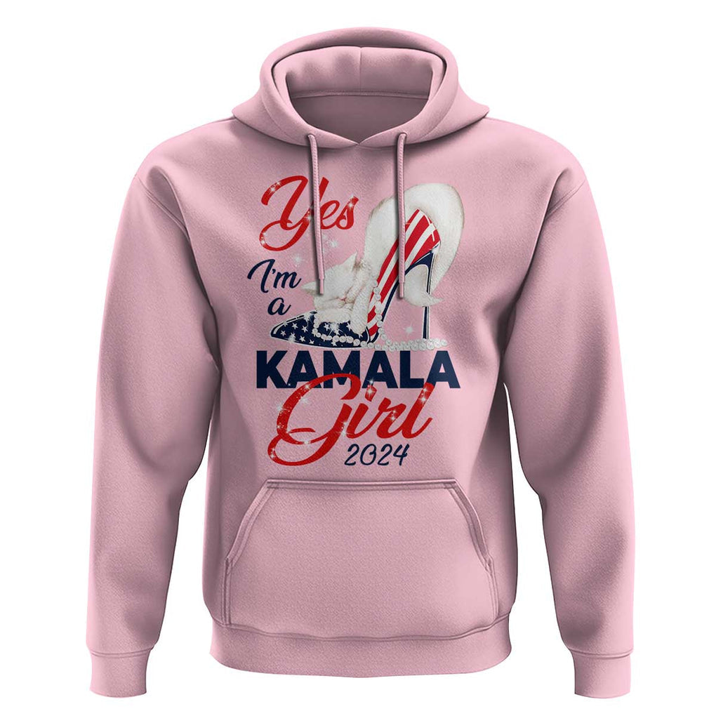 Yes I'm A Kamala Girl 2024 Hoodie High Heel Stilettos Cat Pearls American Flag TS11 Light Pink Print Your Wear