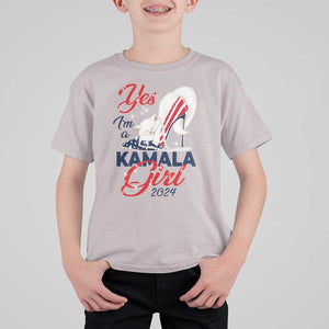 Yes I'm A Kamala Girl 2024 T Shirt For Kid High Heel Stilettos Cat Pearls American Flag TS11 Ice Gray Print Your Wear