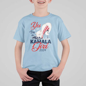 Yes I'm A Kamala Girl 2024 T Shirt For Kid High Heel Stilettos Cat Pearls American Flag TS11 Light Blue Print Your Wear