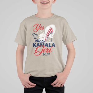 Yes I'm A Kamala Girl 2024 T Shirt For Kid High Heel Stilettos Cat Pearls American Flag TS11 Sand Print Your Wear