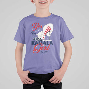 Yes I'm A Kamala Girl 2024 T Shirt For Kid High Heel Stilettos Cat Pearls American Flag TS11 Violet Print Your Wear