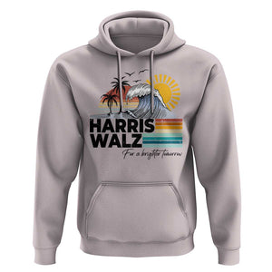 Harris Walz For A Brighter Tomorrow Hoodie Retro Sunshine Blue Wave Coconut Tree TS11 Ice Gray Print Your Wear