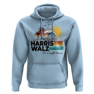 Harris Walz For A Brighter Tomorrow Hoodie Retro Sunshine Blue Wave Coconut Tree TS11 Light Blue Print Your Wear