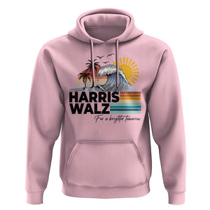 Harris Walz For A Brighter Tomorrow Hoodie Retro Sunshine Blue Wave Coconut Tree TS11 Light Pink Print Your Wear