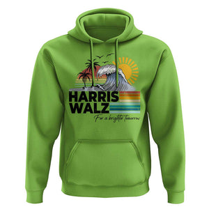 Harris Walz For A Brighter Tomorrow Hoodie Retro Sunshine Blue Wave Coconut Tree TS11 Lime Print Your Wear