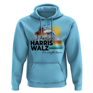 Harris Walz For A Brighter Tomorrow Hoodie Retro Sunshine Blue Wave Coconut Tree TS11 Sky Print Your Wear