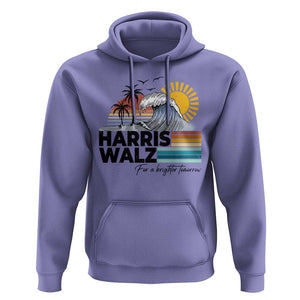 Harris Walz For A Brighter Tomorrow Hoodie Retro Sunshine Blue Wave Coconut Tree TS11 Violet Print Your Wear