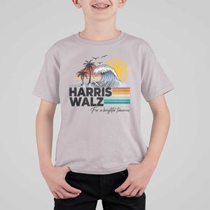 Harris Walz For A Brighter Tomorrow T Shirt For Kid Retro Sunshine Blue Wave Coconut Tree TS11 Ice Gray Print Your Wear