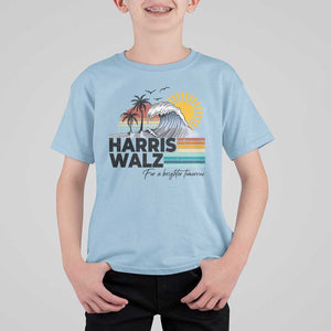Harris Walz For A Brighter Tomorrow T Shirt For Kid Retro Sunshine Blue Wave Coconut Tree TS11 Light Blue Print Your Wear