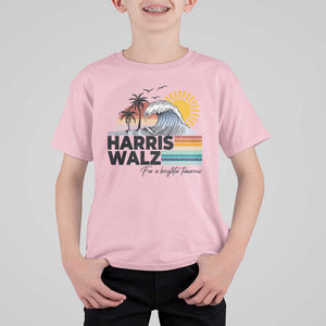 Harris Walz For A Brighter Tomorrow T Shirt For Kid Retro Sunshine Blue Wave Coconut Tree TS11 Light Pink Print Your Wear
