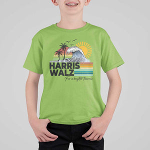 Harris Walz For A Brighter Tomorrow T Shirt For Kid Retro Sunshine Blue Wave Coconut Tree TS11 Lime Print Your Wear