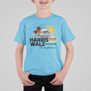 Harris Walz For A Brighter Tomorrow T Shirt For Kid Retro Sunshine Blue Wave Coconut Tree TS11 Sky Print Your Wear