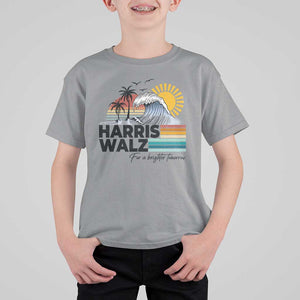 Harris Walz For A Brighter Tomorrow T Shirt For Kid Retro Sunshine Blue Wave Coconut Tree TS11 Sport Gray Print Your Wear
