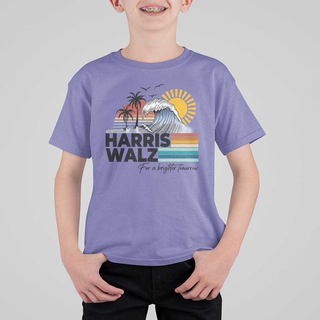Harris Walz For A Brighter Tomorrow T Shirt For Kid Retro Sunshine Blue Wave Coconut Tree TS11 Violet Print Your Wear