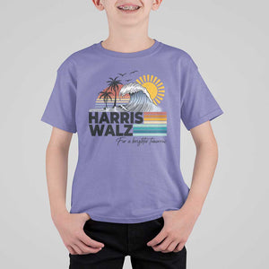 Harris Walz For A Brighter Tomorrow T Shirt For Kid Retro Sunshine Blue Wave Coconut Tree TS11 Violet Print Your Wear