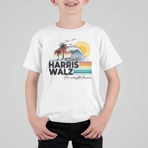 Harris Walz For A Brighter Tomorrow T Shirt For Kid Retro Sunshine Blue Wave Coconut Tree TS11 White Print Your Wear