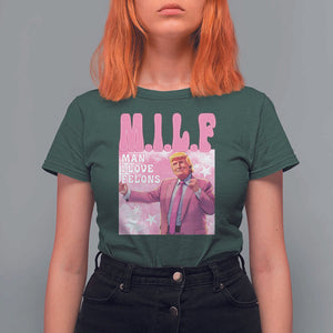 Funny Trump Supporter T Shirt For Women MILF Man I Love Felons Pink Dancing Trump TS11 Dark Forest Green Print Your Wear
