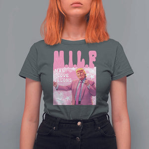 Funny Trump Supporter T Shirt For Women MILF Man I Love Felons Pink Dancing Trump TS11 Dark Heather Print Your Wear