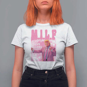 Funny Trump Supporter T Shirt For Women MILF Man I Love Felons Pink Dancing Trump TS11 White Print Your Wear