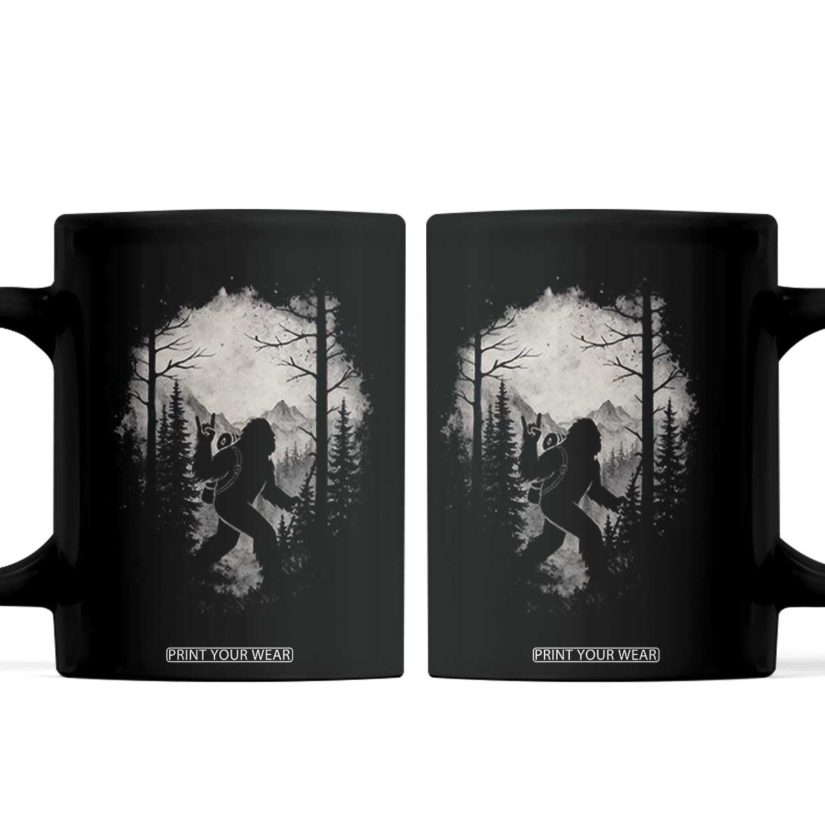 Funny Bigfoot Hiking Night Stroll Mountain Forest Coffee Mug TS11 Black Print Your Wear