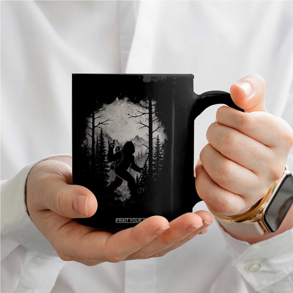 Funny Bigfoot Hiking Night Stroll Mountain Forest Coffee Mug TS11 Print Your Wear