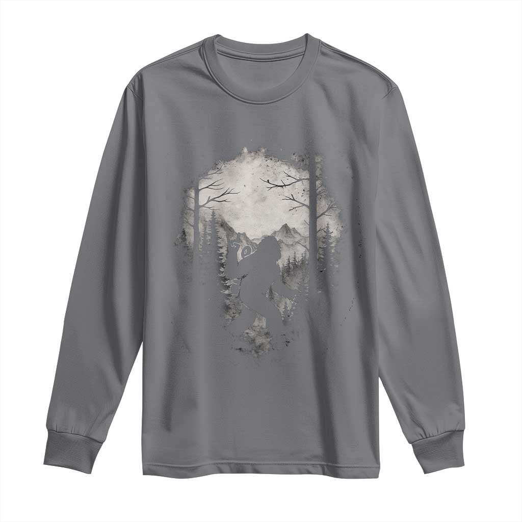 Funny Bigfoot Hiking Night Stroll Mountain Forest Long Sleeve Shirt TS11 Charcoal Print Your Wear