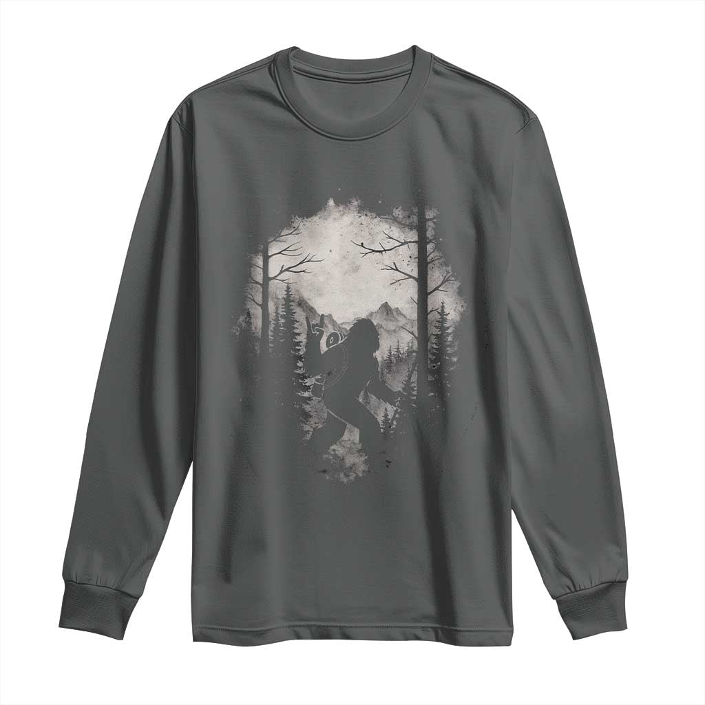 Funny Bigfoot Hiking Night Stroll Mountain Forest Long Sleeve Shirt TS11 Dark Heather Print Your Wear
